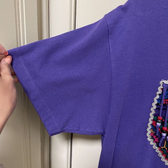 Vintage Handmade Southwest Tassel Beaded Top Purple Cowgirl Single Stitch USA L - Picture 4 of 6